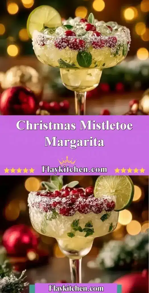 Festive Christmas Mistletoe Margarita cocktail garnished with fresh mistletoe