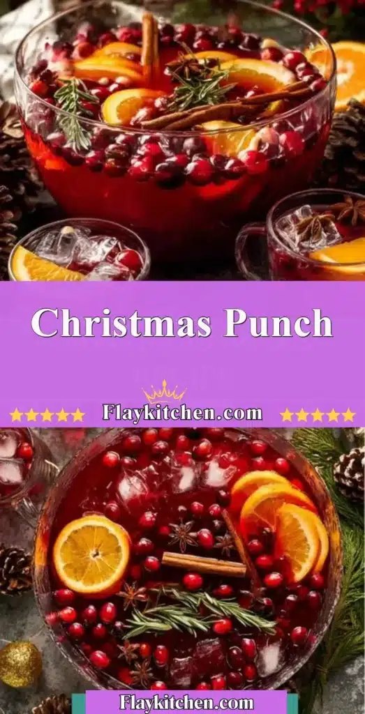 Festive Christmas Punch in a holiday-themed glassware
