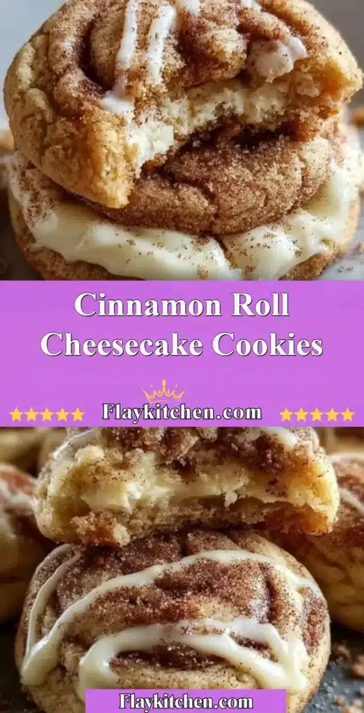 Cinnamon roll cheesecake cookies displayed on a plate with cinnamon and icing