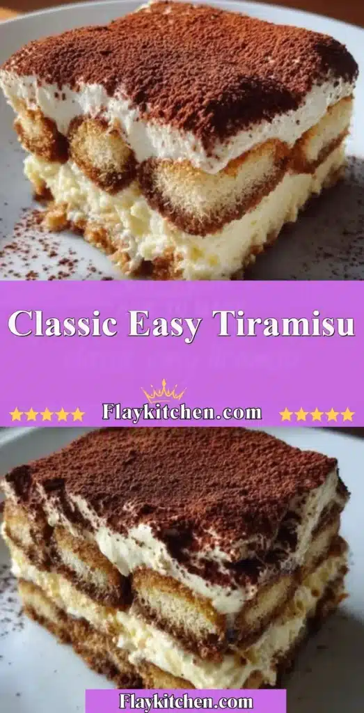 Classic easy tiramisu dessert with layers of coffee and mascarpone cream