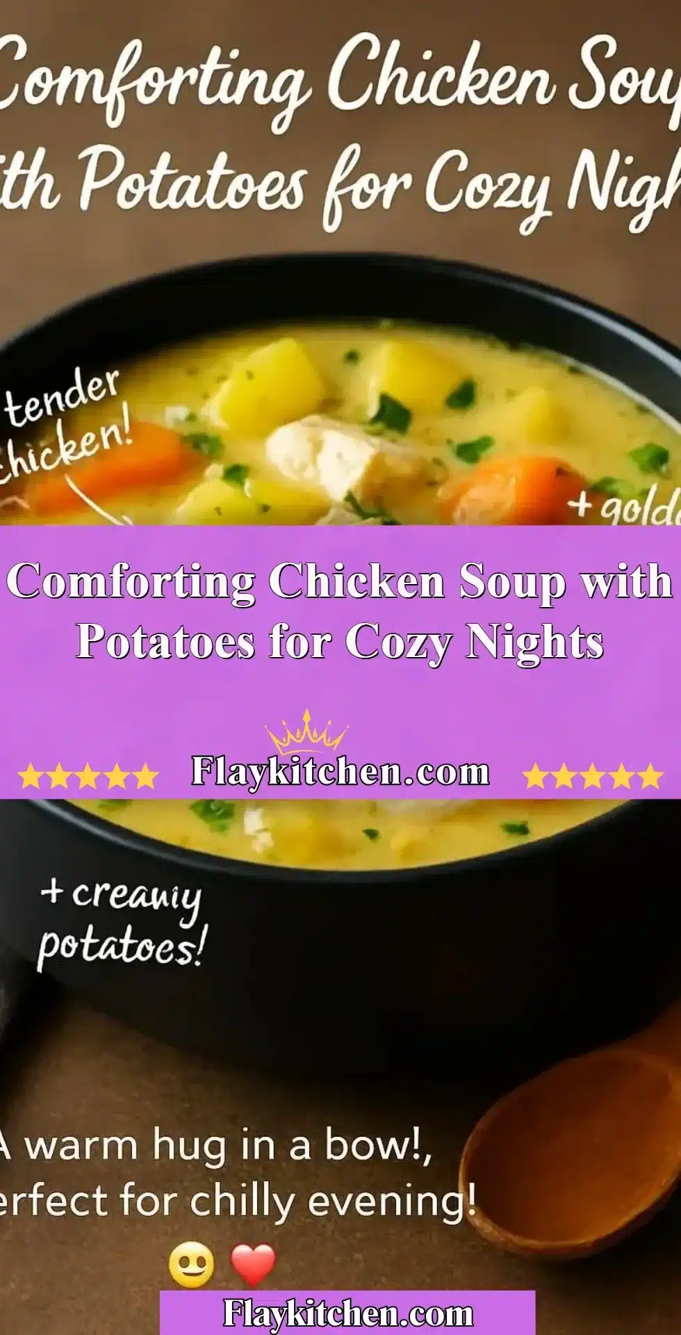 Bowl of comforting chicken soup with potatoes for chilly evenings