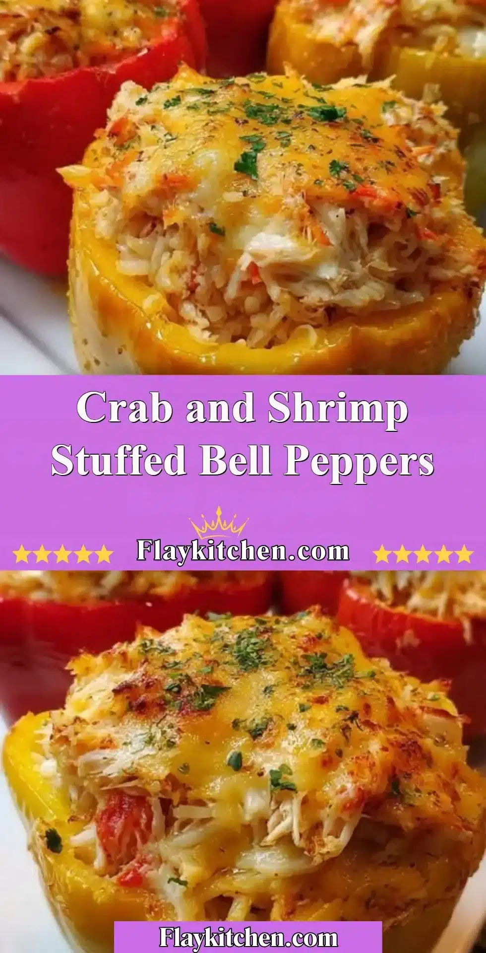 Crab and shrimp stuffed bell peppers served on a plate