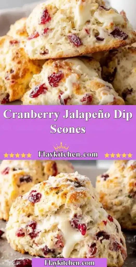 Cranberry jalapeño dip scones served on a rustic wooden board.