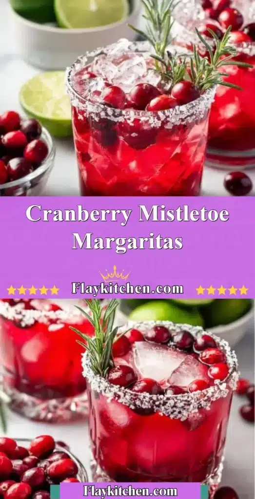 Festive Cranberry Mistletoe Margaritas in a glass with cranberries and mint garnish