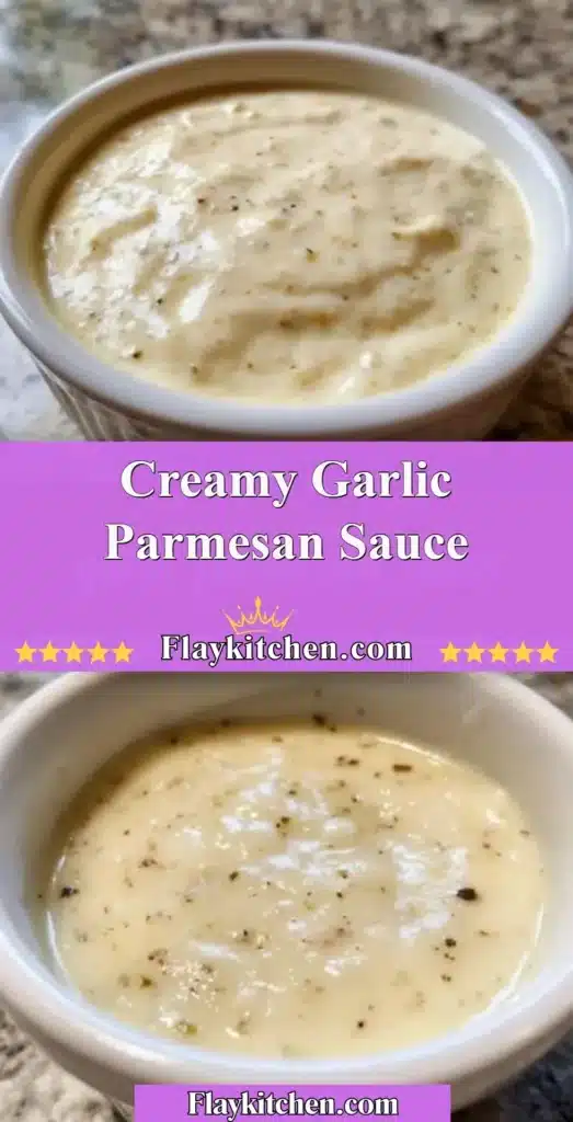 Bowl of creamy garlic parmesan sauce for pasta or dipping