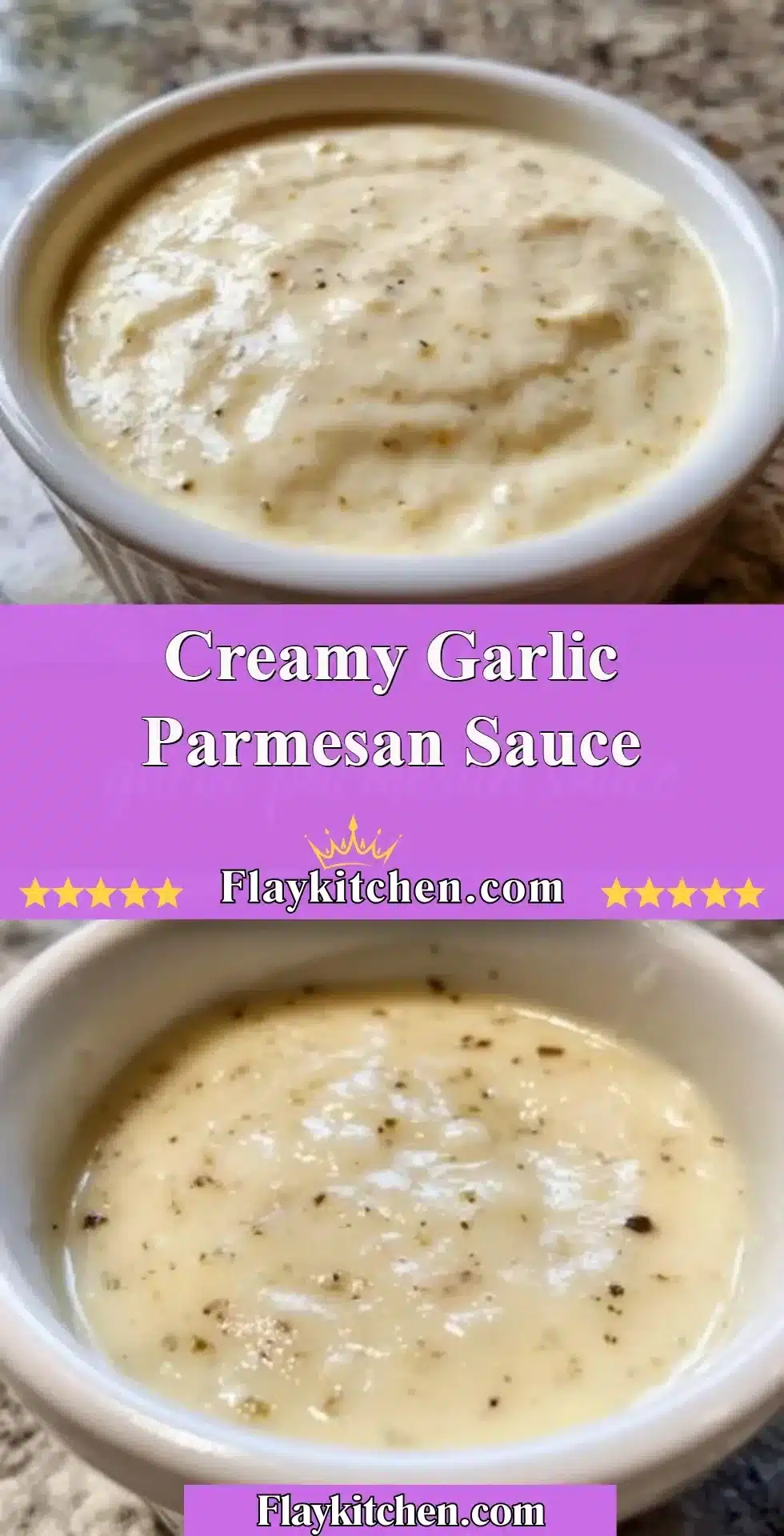 Bowl of creamy garlic parmesan sauce for pasta or dipping