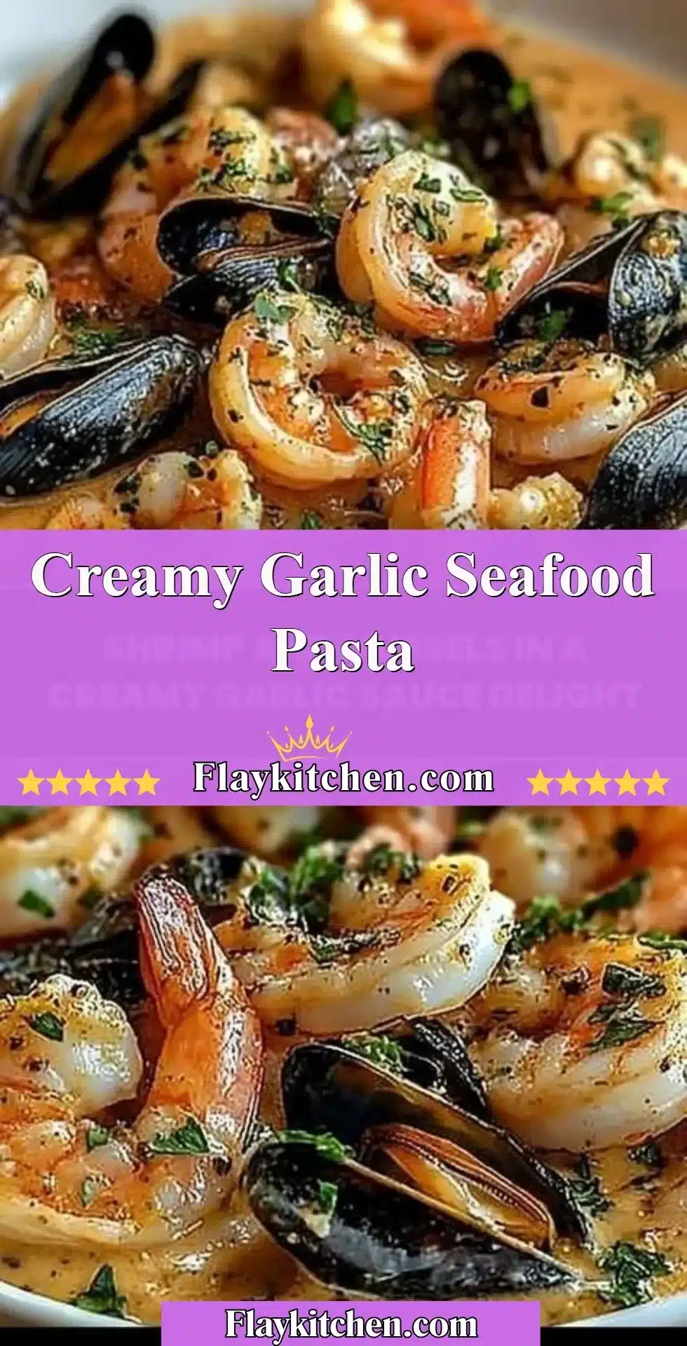 Creamy Garlic Seafood Pasta 2 Creamy garlic seafood pasta dish with shrimp and herbs