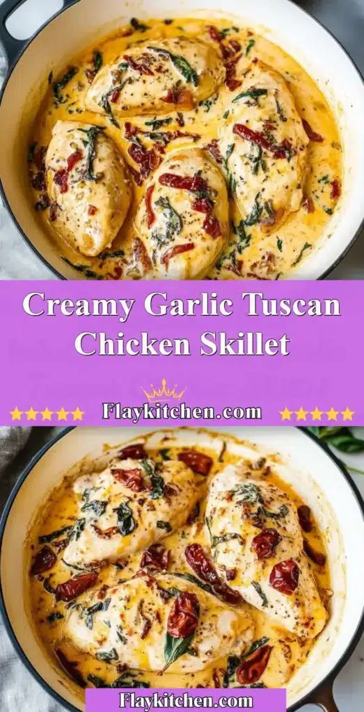 Creamy garlic Tuscan chicken skillet with fresh herbs and vegetables