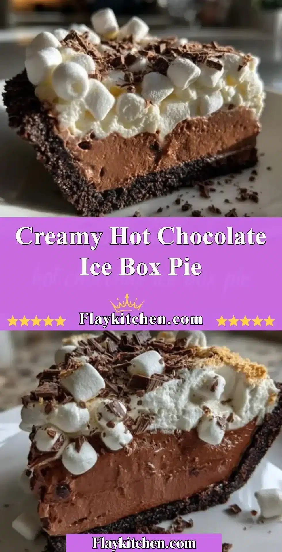 Creamy hot chocolate icebox pie topped with whipped cream and chocolate shavings.