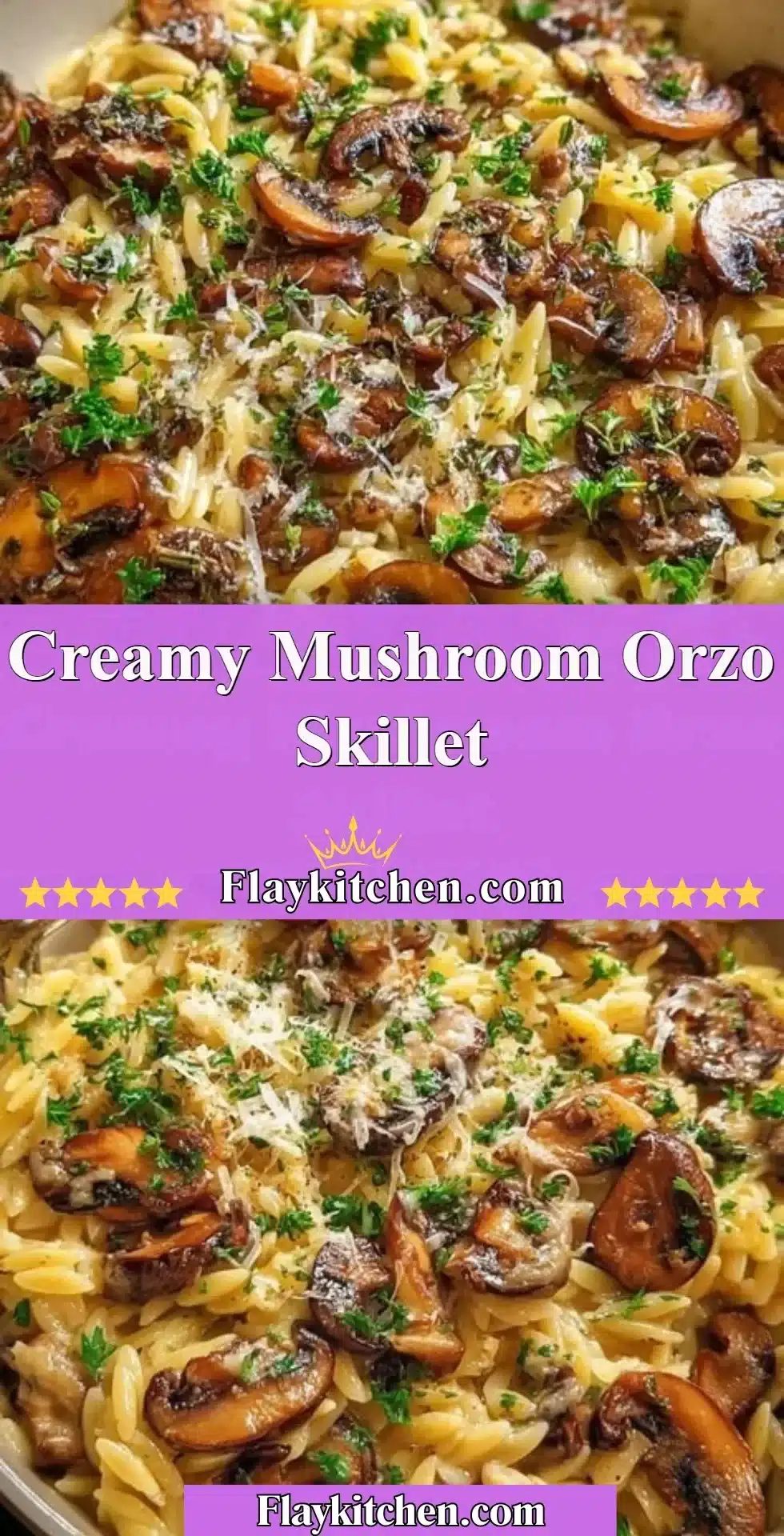 Creamy mushroom orzo skillet with fresh herbs and spices