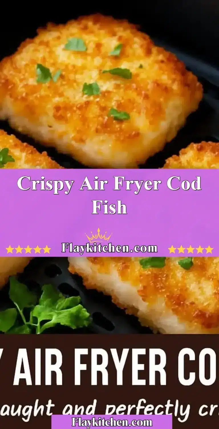 Crispy Air Fryer Cod Fish served on a plate with lemon wedges