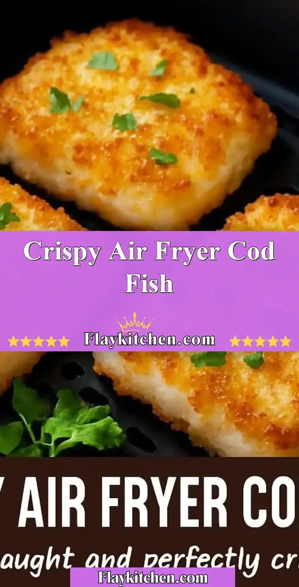 Crispy Air Fryer Cod Fish served on a plate with lemon wedges