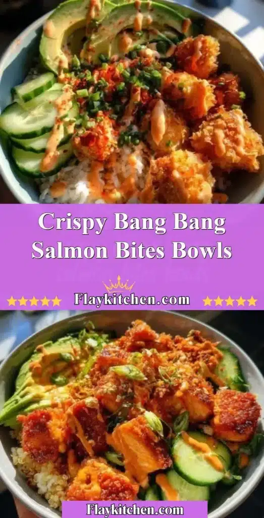 Crispy Bang Bang Salmon Bites served in bowls with fresh ingredients