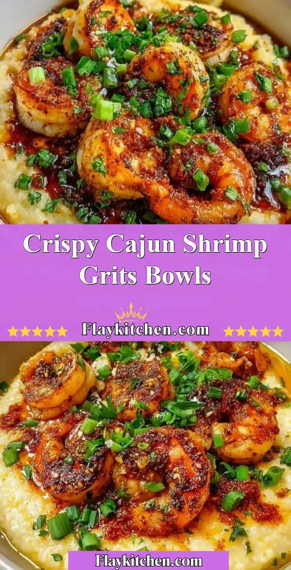 Crispy Cajun shrimp served over creamy grits in a vibrant bowl