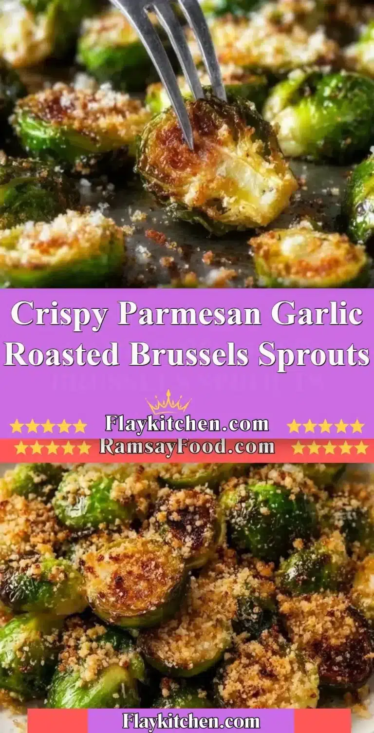 Crispy Parmesan Garlic Roasted Brussels Sprouts in a serving dish