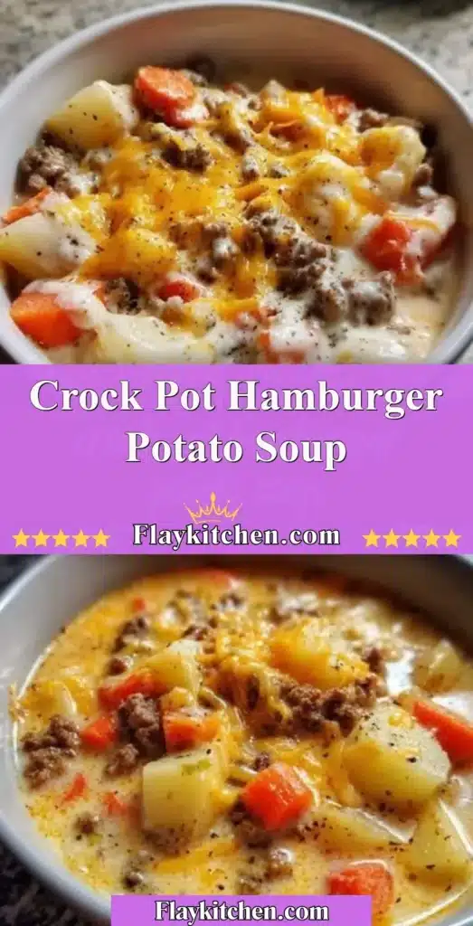 Crock Pot Hamburger Potato Soup served in a bowl with toppings.
