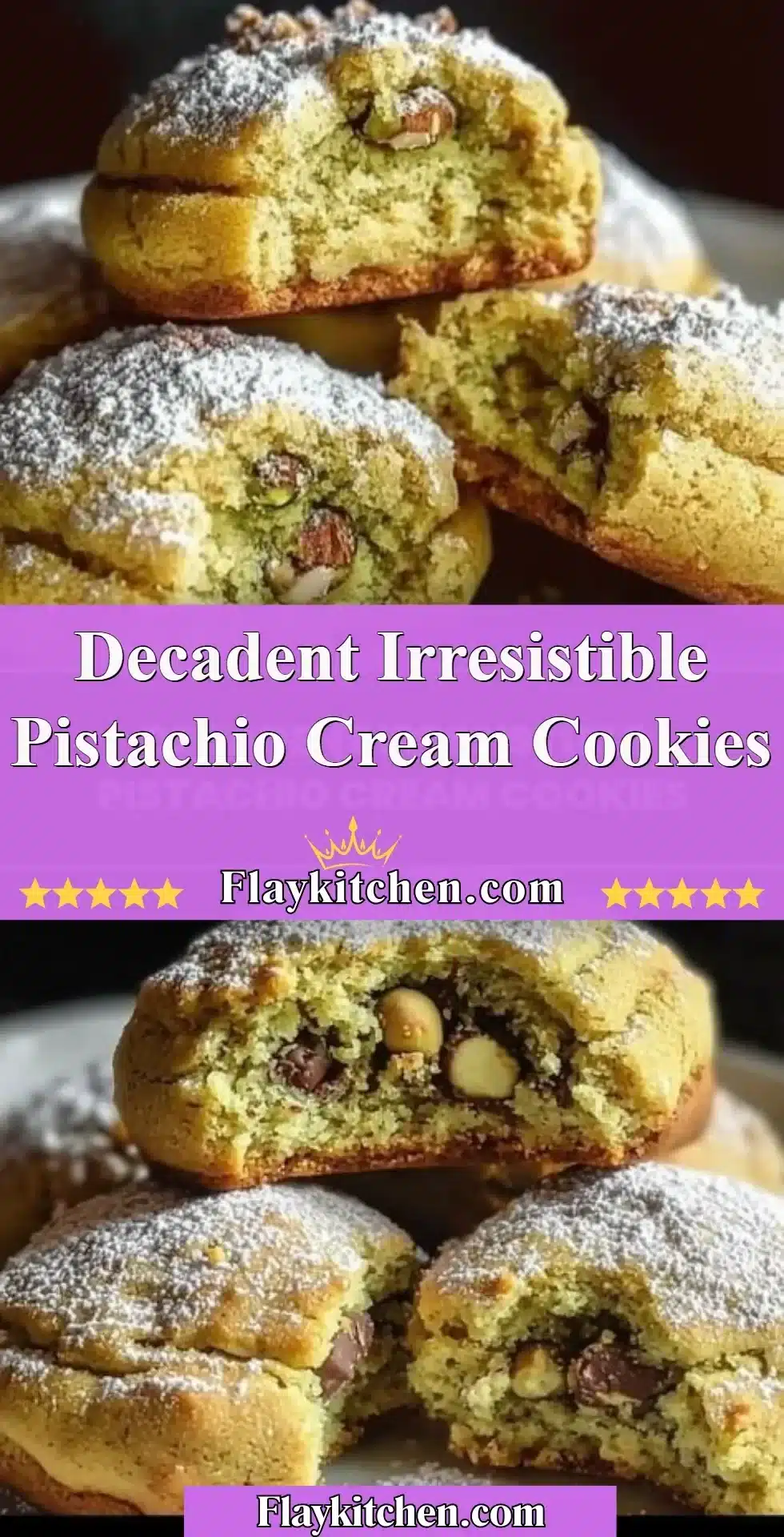 Decadent Irresistible Pistachio Cream Cookies 2 Decadent pistachio cream cookies with a soft texture and vibrant green color.