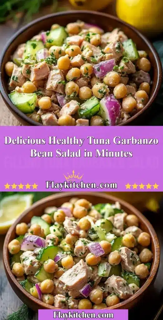 Healthy tuna garbanzo bean salad served in a bowl with fresh ingredients