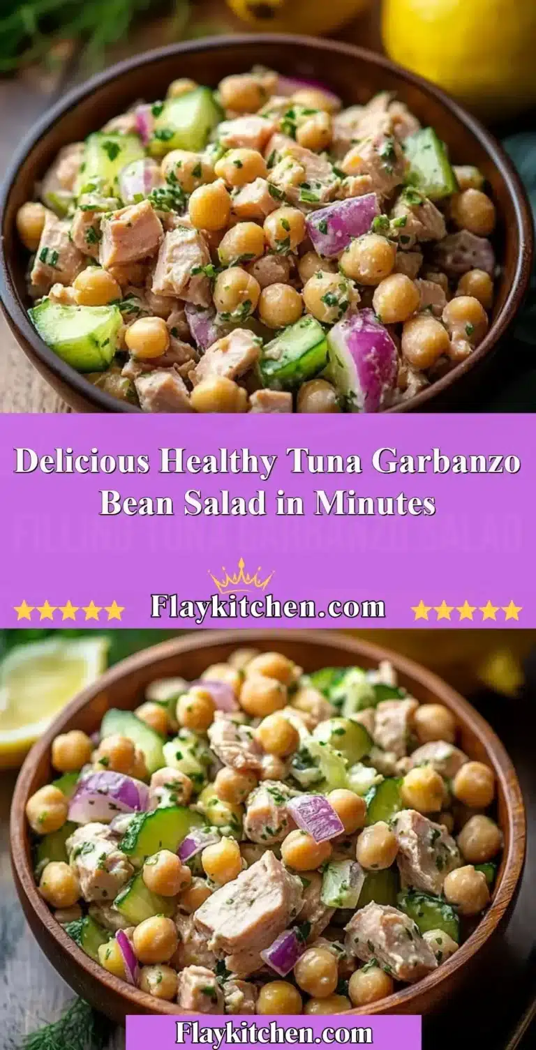 Healthy tuna garbanzo bean salad served in a bowl with fresh ingredients