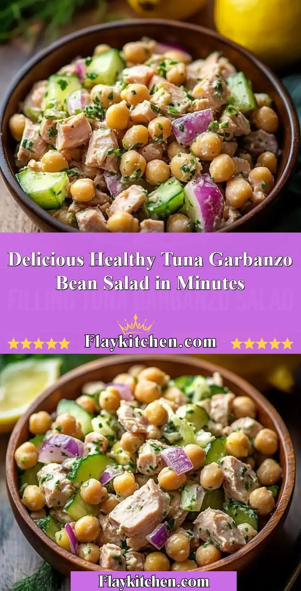 Healthy tuna garbanzo bean salad served in a bowl with fresh ingredients