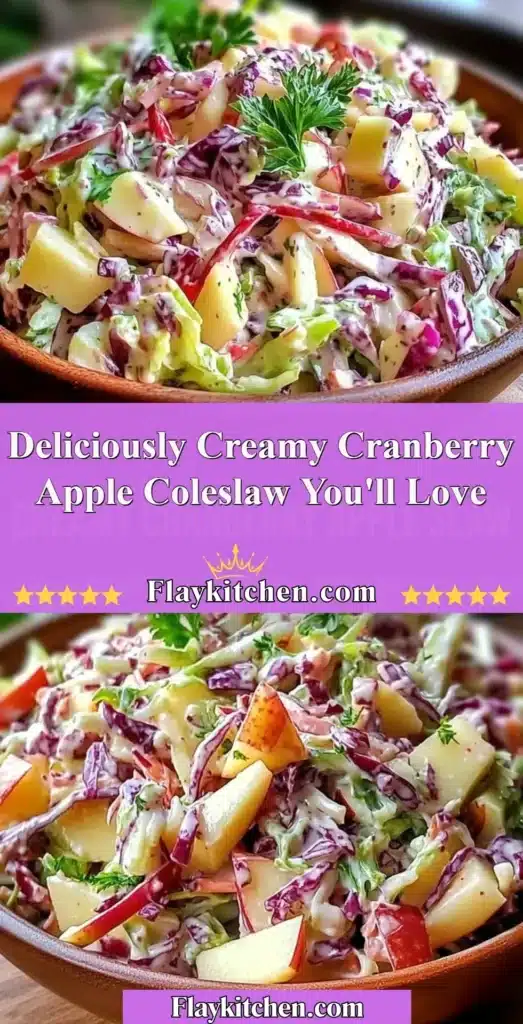Creamy cranberry apple coleslaw in a bowl, ready to be served.