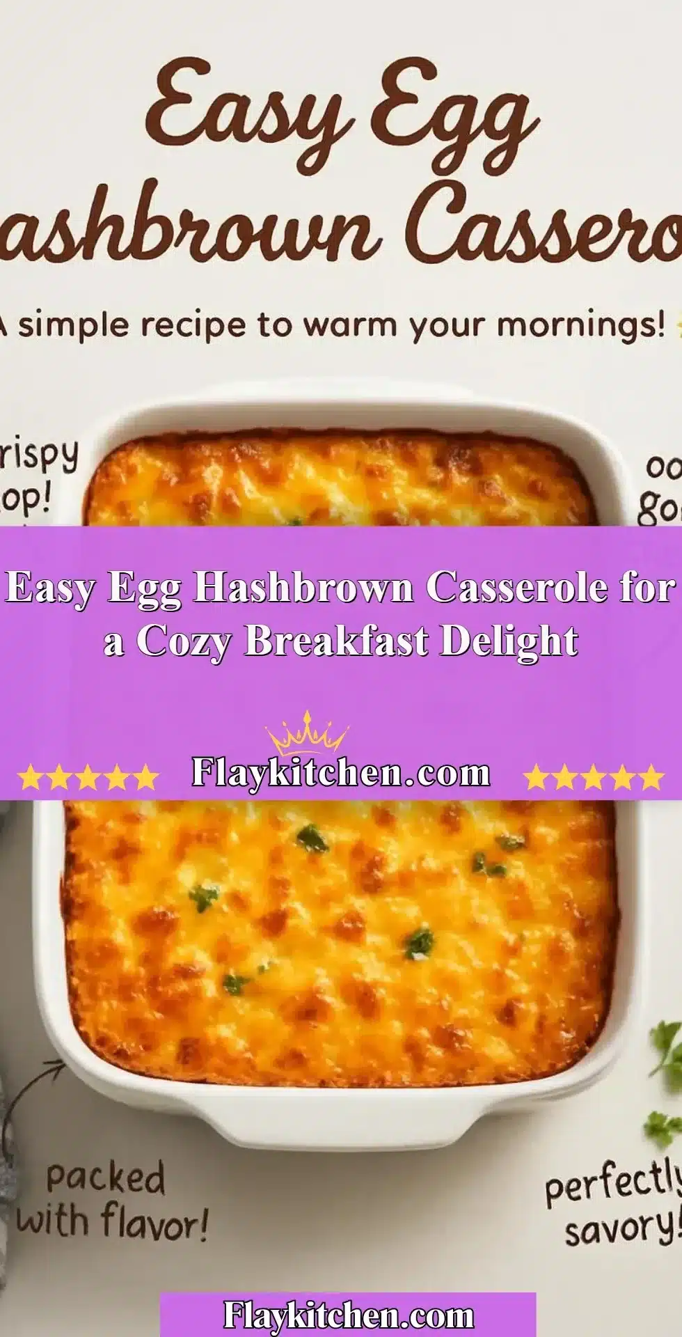 Delicious Egg Hashbrown Casserole served in a cozy breakfast setting