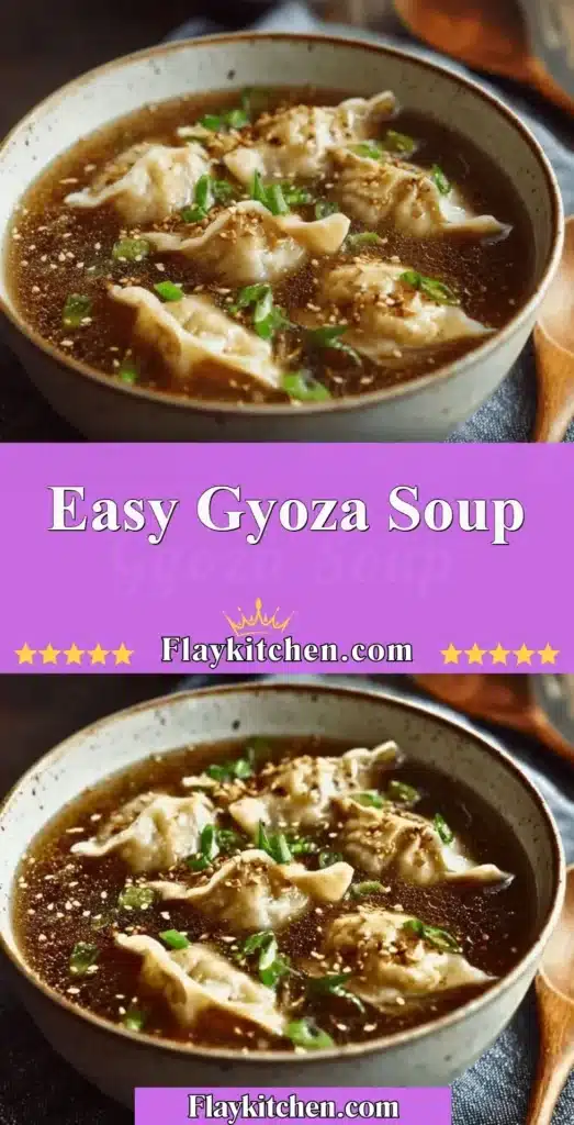 Delicious bowl of easy gyoza soup topped with green onions and herbs