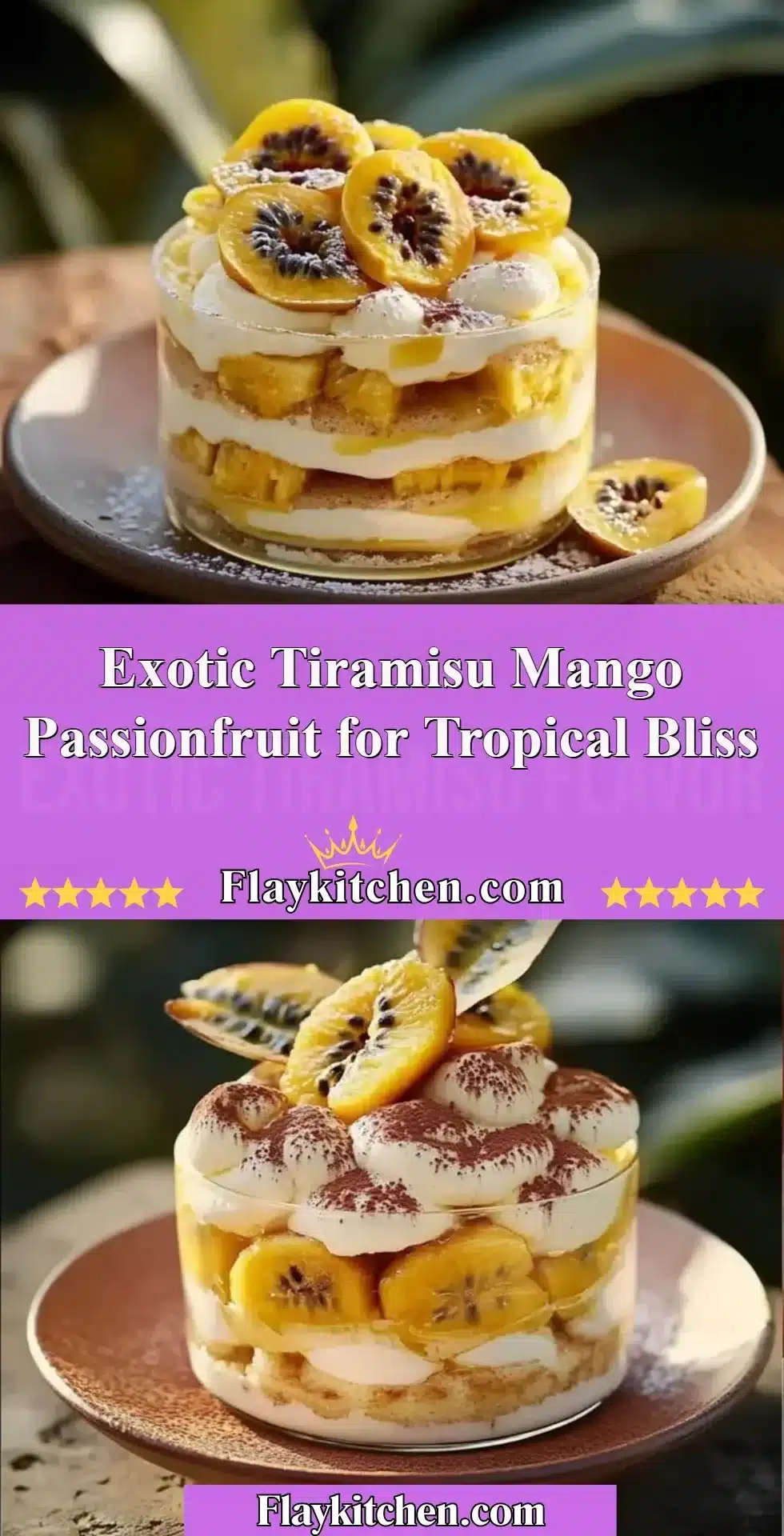 Exotic Tiramisu Mango Passionfruit dessert with tropical flavors