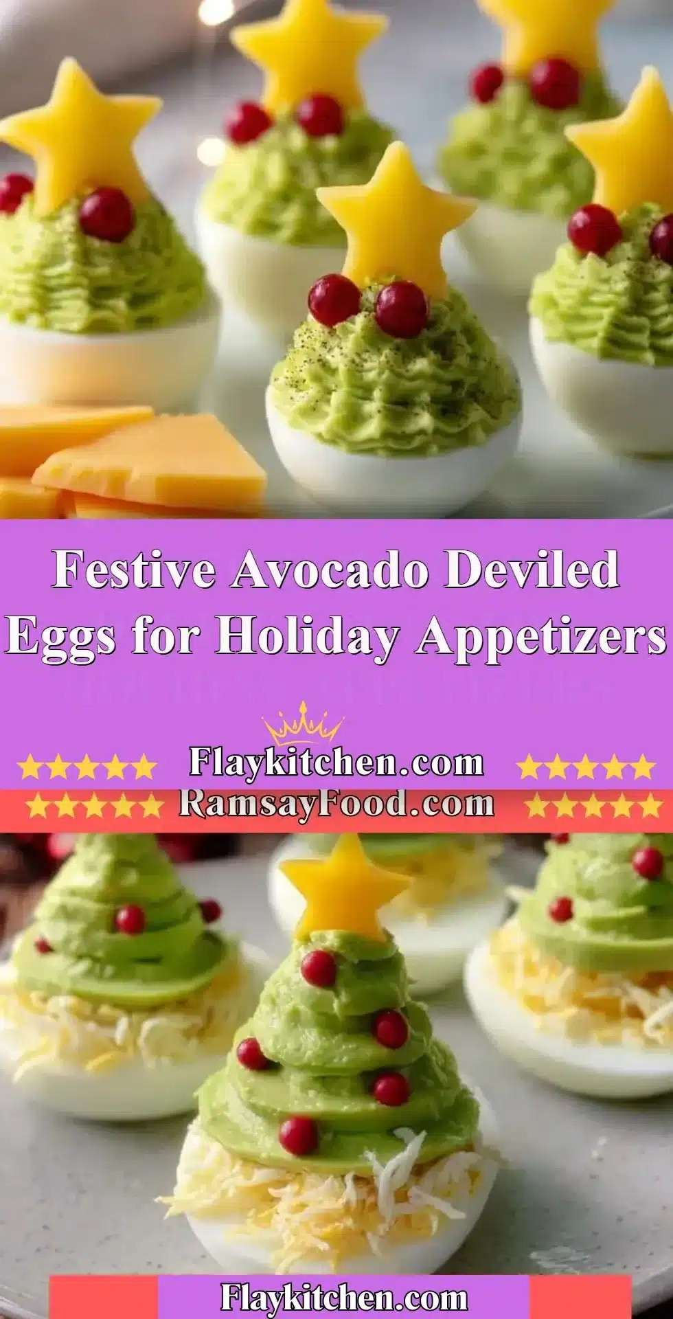 Festive avocado deviled eggs served on a platter for holiday appetizers.