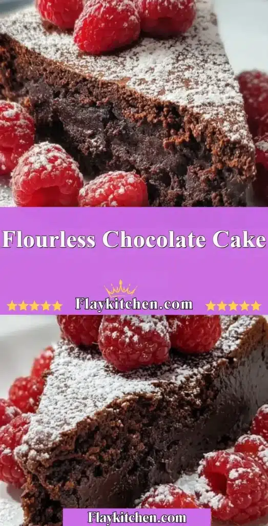Delicious Flourless Chocolate Cake topped with chocolate ganache and fresh berries