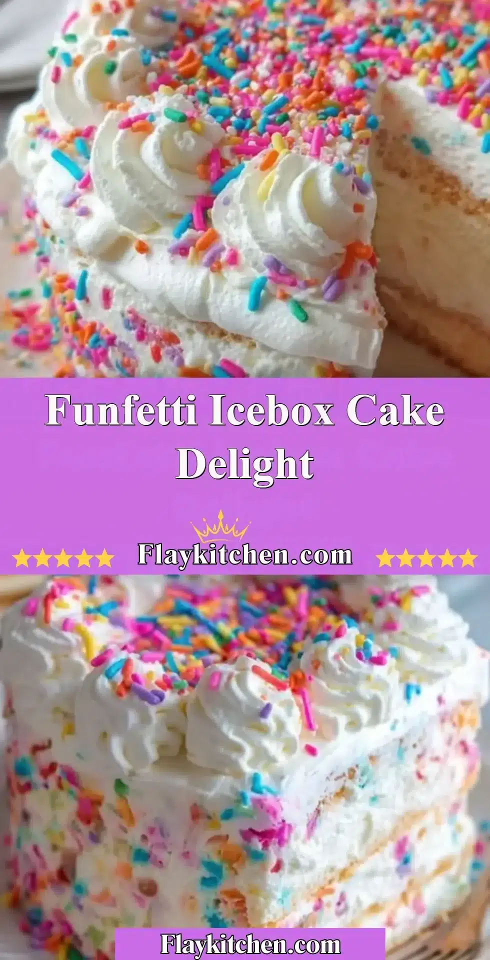 Delicious Funfetti Icebox Cake Delight with colorful sprinkles on top