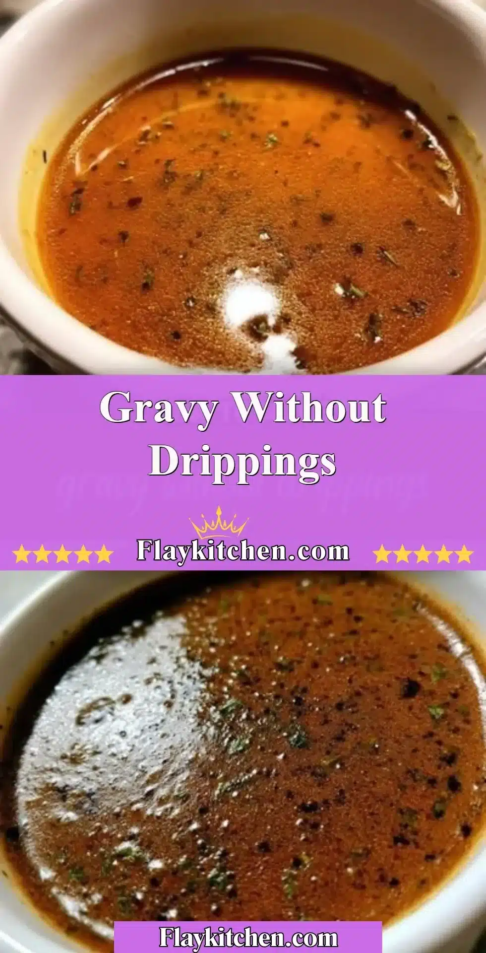 Homemade gravy without drippings served over mashed potatoes