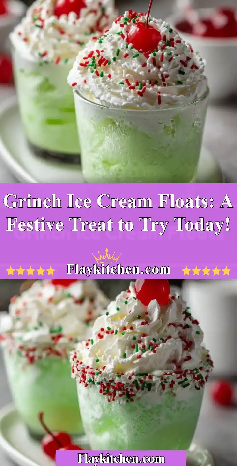 Grinch Ice Cream Floats: A Festive Treat to Try Today! 2 Delicious Grinch ice cream floats in festive glasses