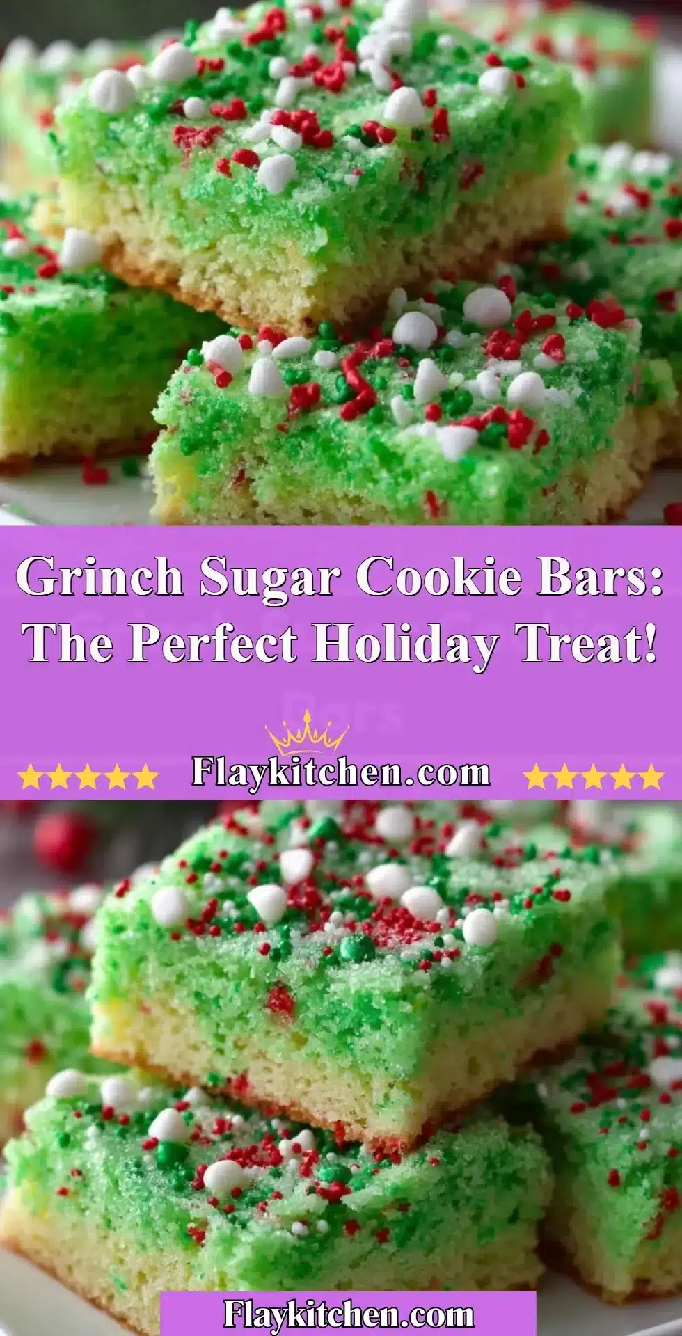 Grinch sugar cookie bars decorated for the holidays