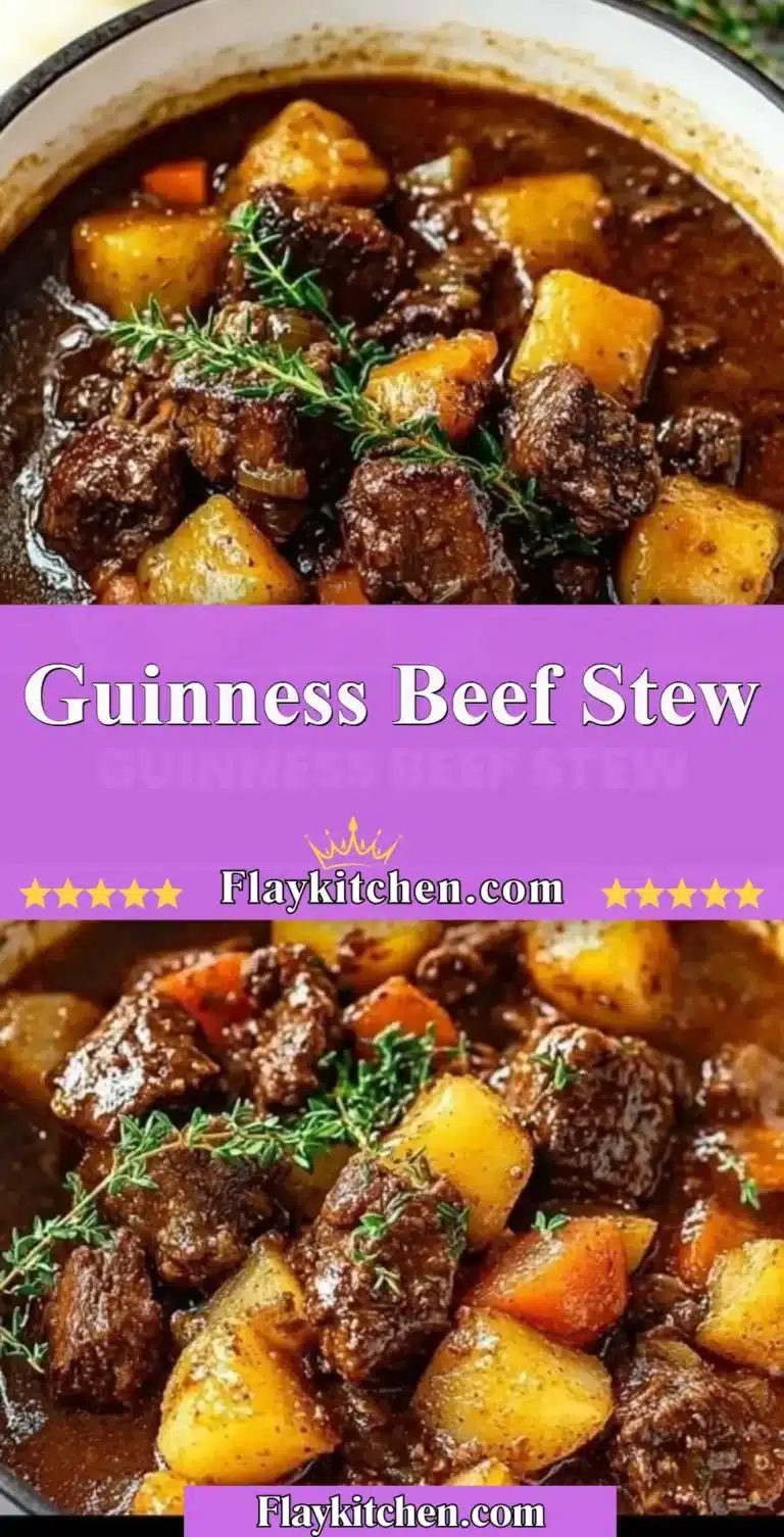 Hearty Guinness beef stew with tender meat and vegetables in a bowl.
