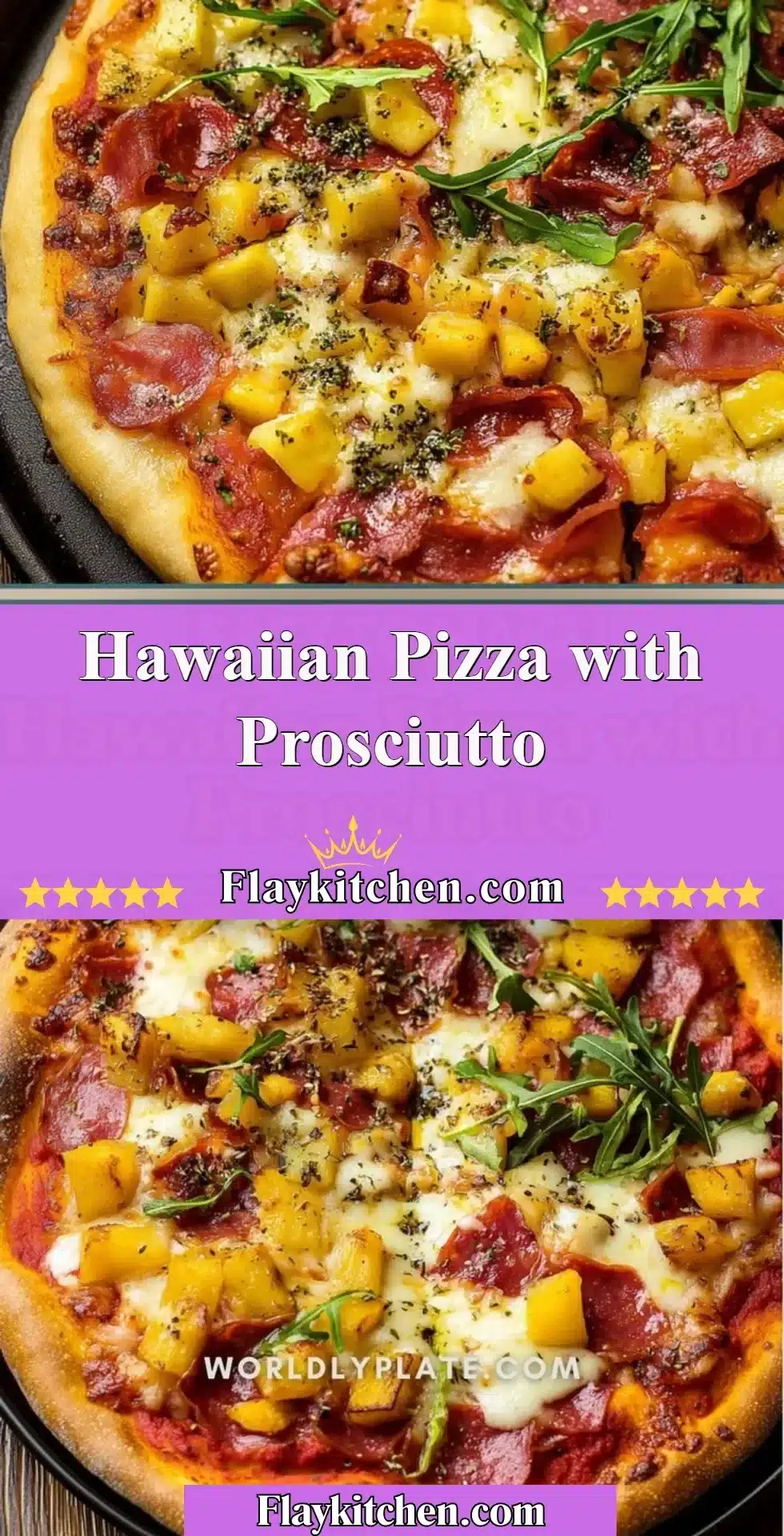 Hawaiian Pizza with Prosciutto 2 Delicious Hawaiian pizza topped with prosciutto and pineapple.