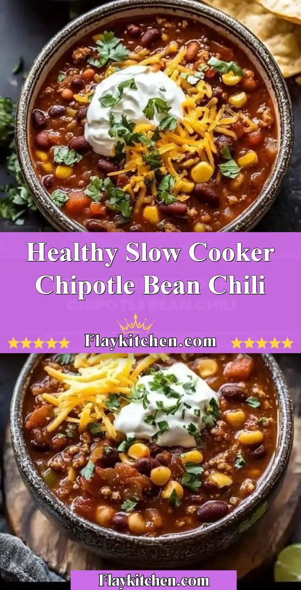 Healthy Slow Cooker Chipotle Bean Chili 2 Bowl of Healthy Slow Cooker Chipotle Bean Chili with fresh toppings