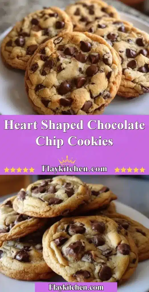 Heart shaped chocolate chip cookies fresh out of the oven