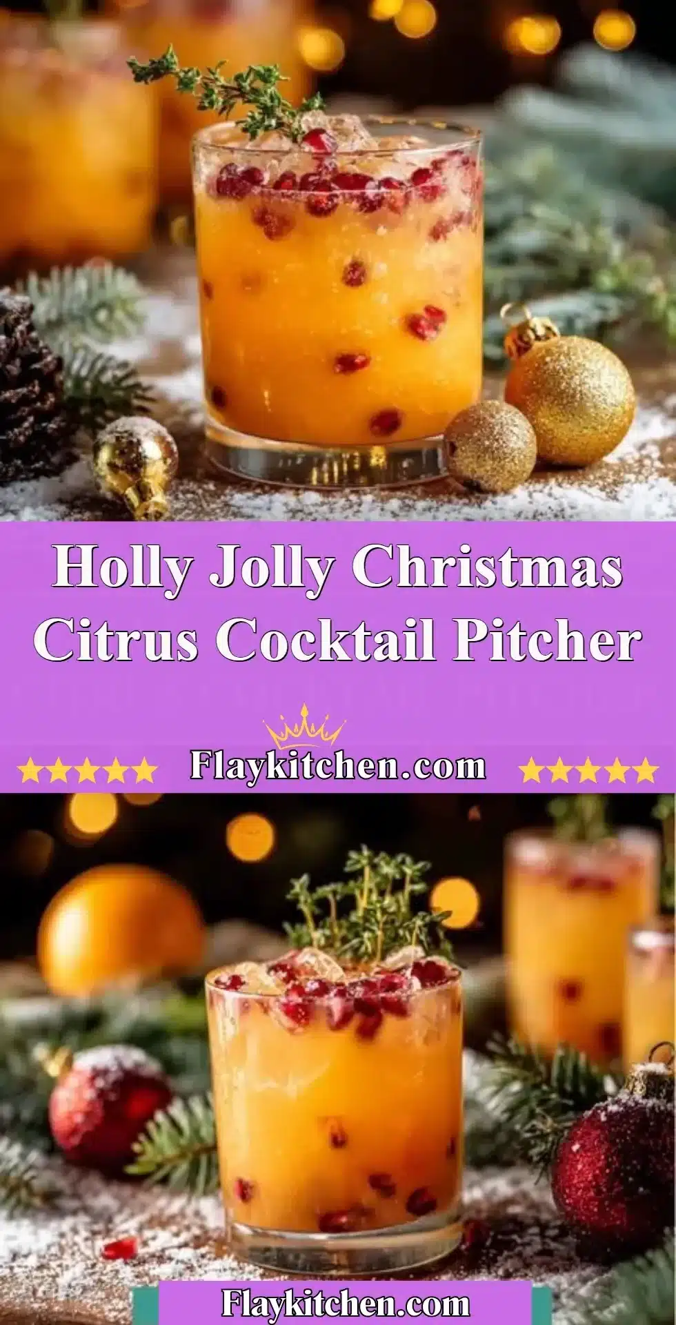 Holly Jolly Christmas Citrus Cocktail Pitcher with festive decorations