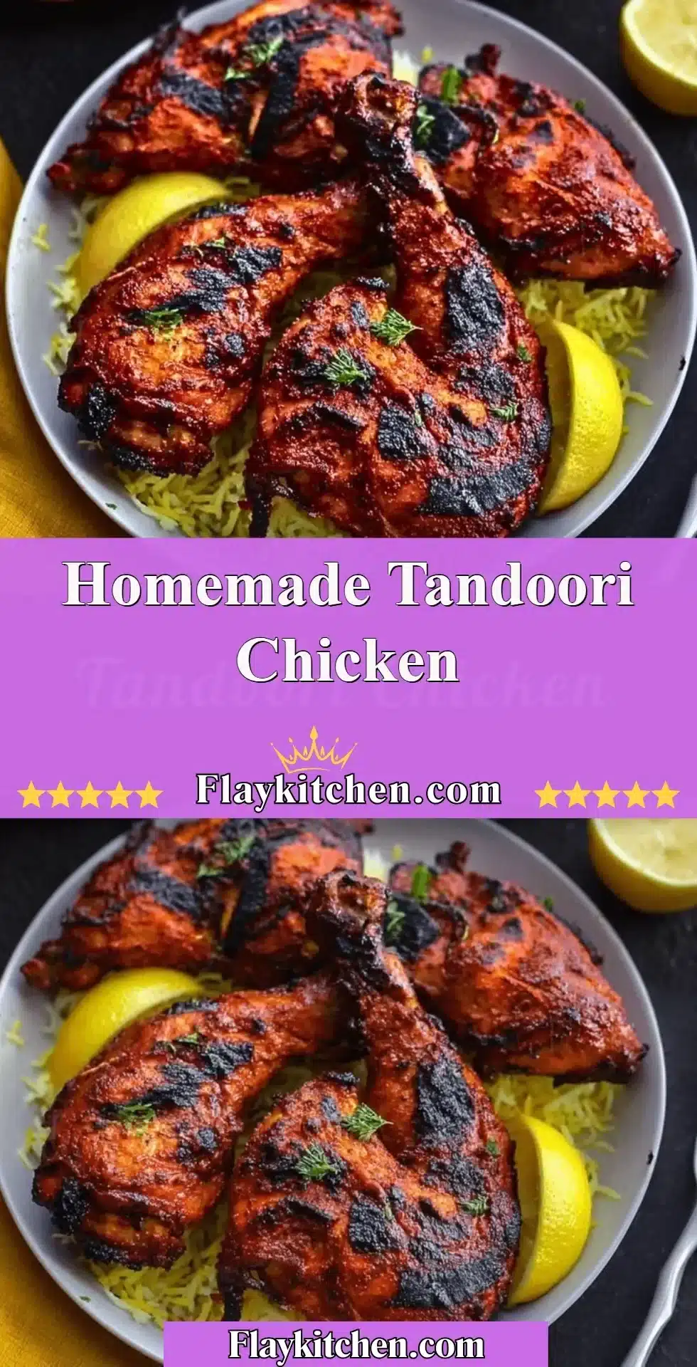 Homemade tandoori chicken marinated in spices and grilled to perfection