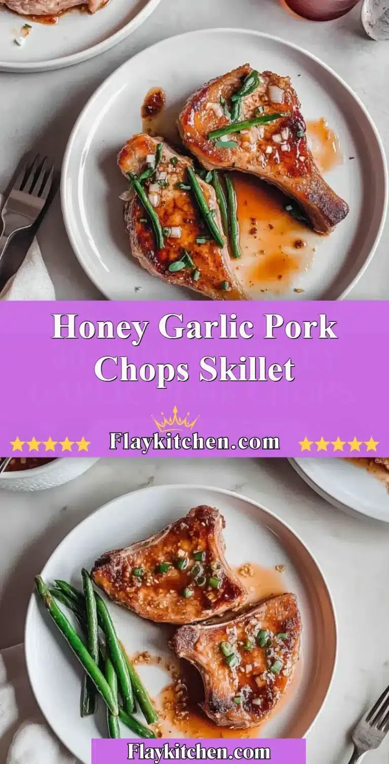 Delicious honey garlic pork chops skillet served with fresh herbs.