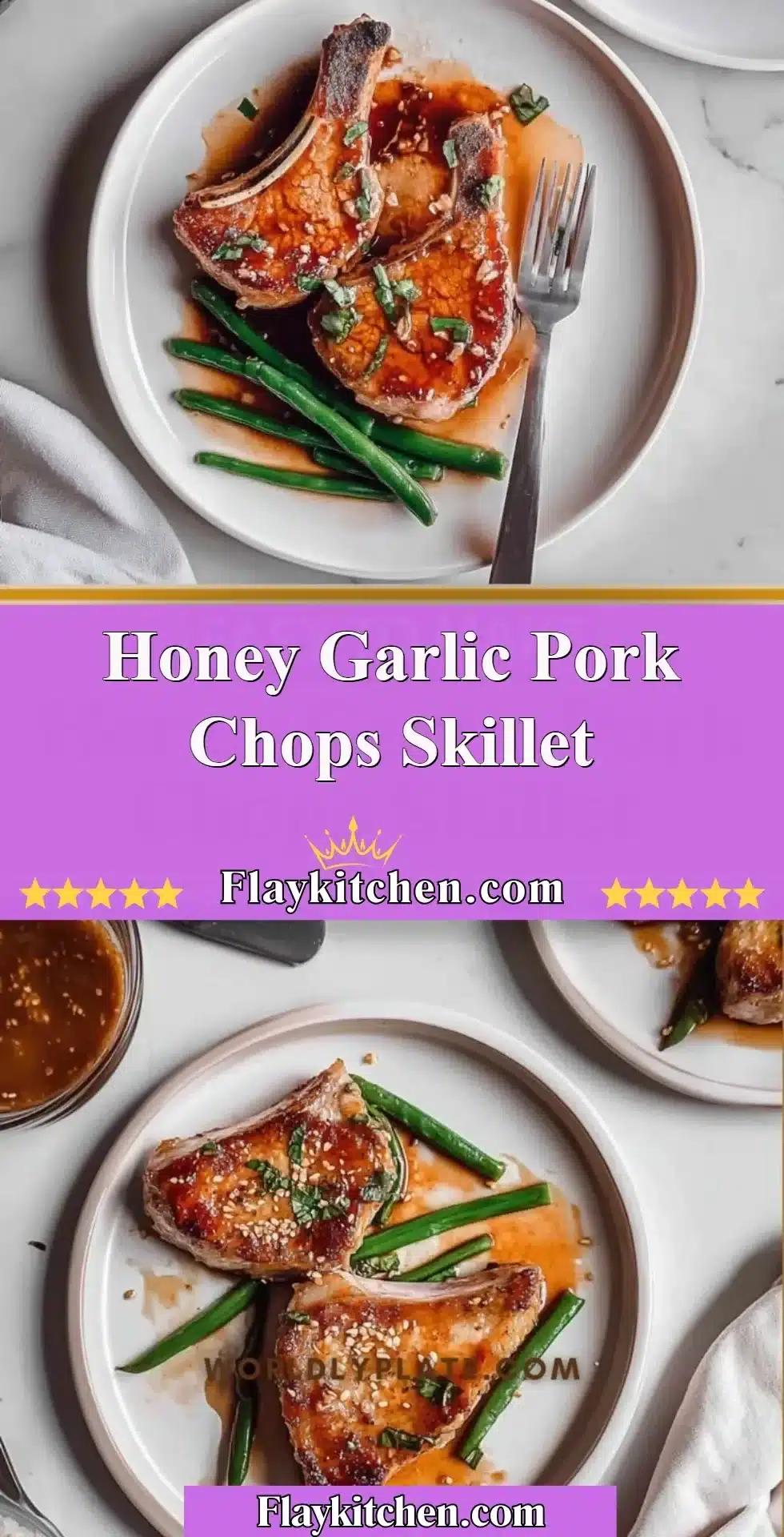 Skillet Honey Garlic Pork Chops with garnishes