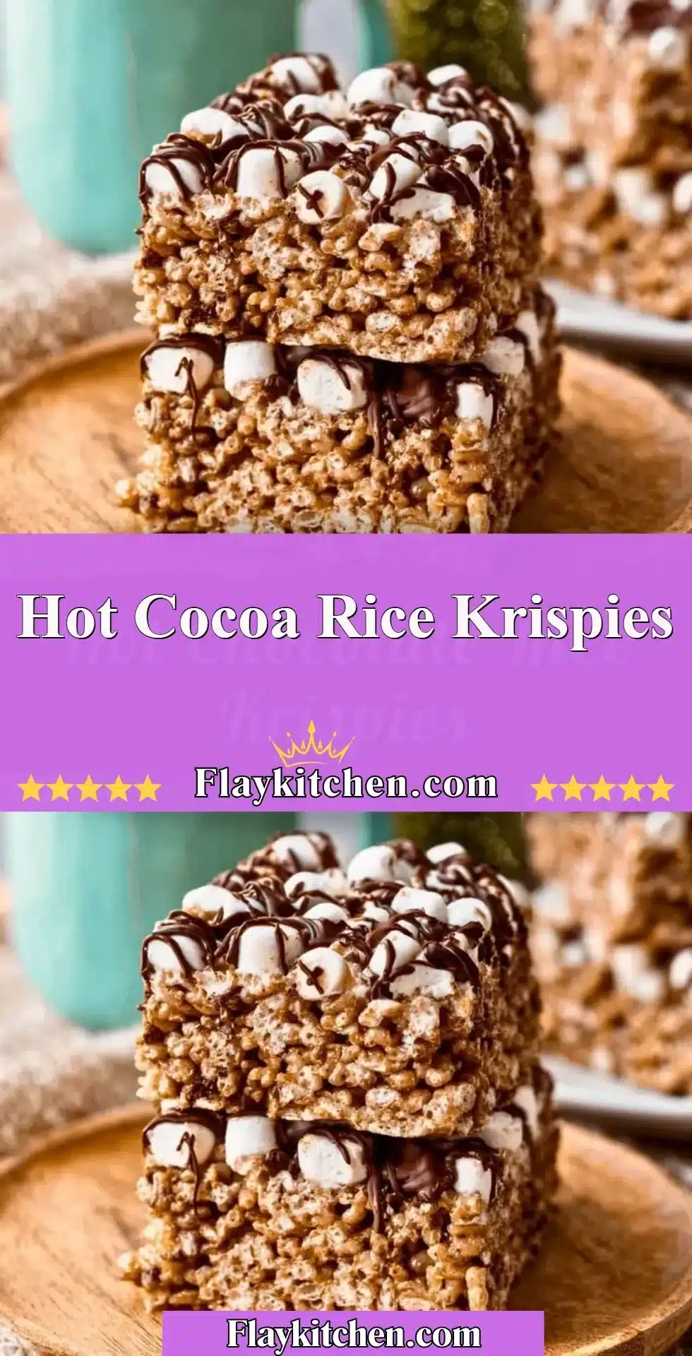 Hot Cocoa Rice Krispies 2 Delicious Hot Cocoa Rice Krispies treat topped with marshmallows and chocolate.
