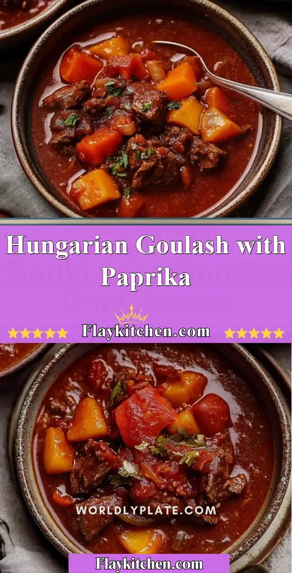 Delicious bowl of Hungarian Goulash with Paprika served with fresh bread