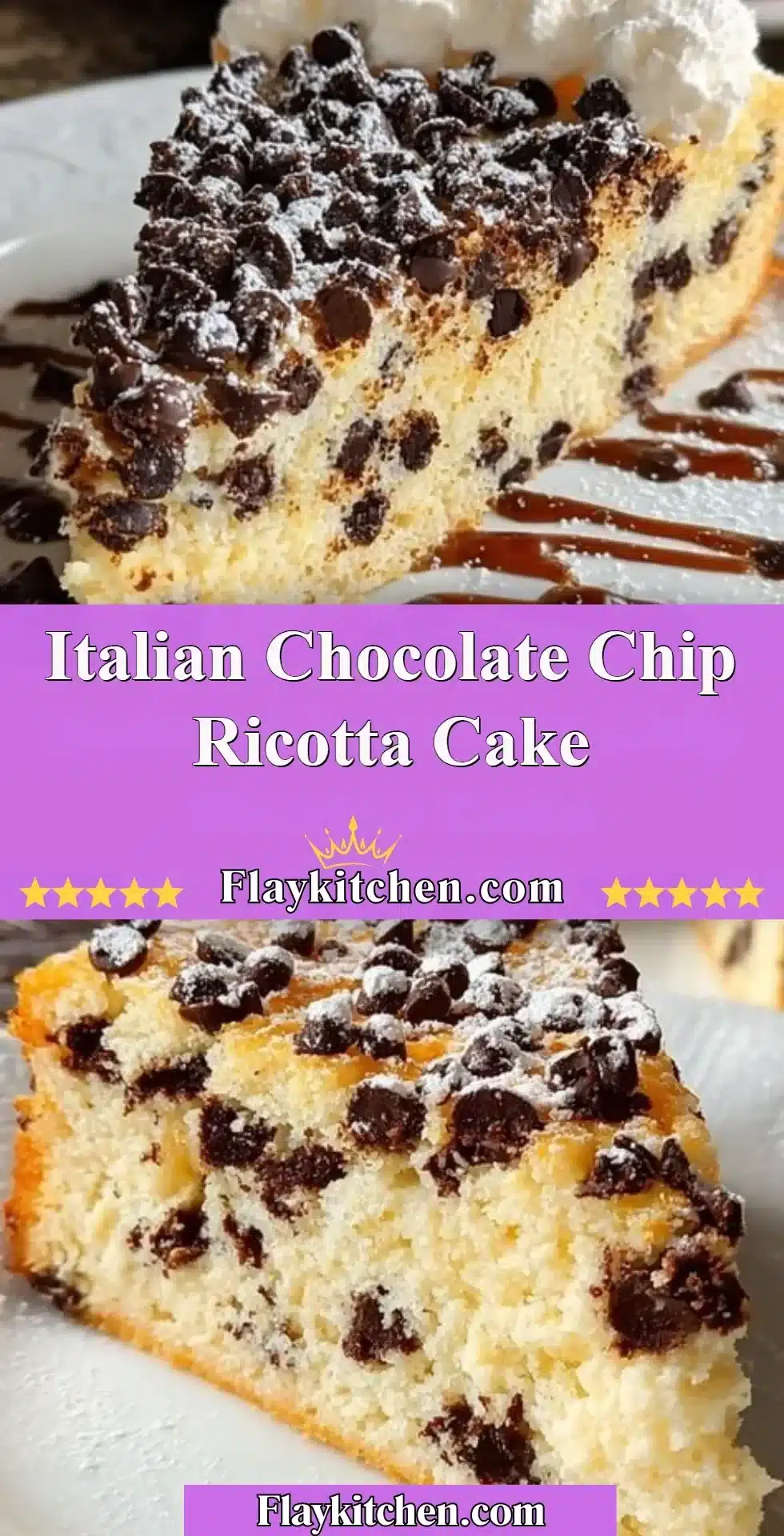 Italian Chocolate Chip Ricotta Cake with chocolate chips on top