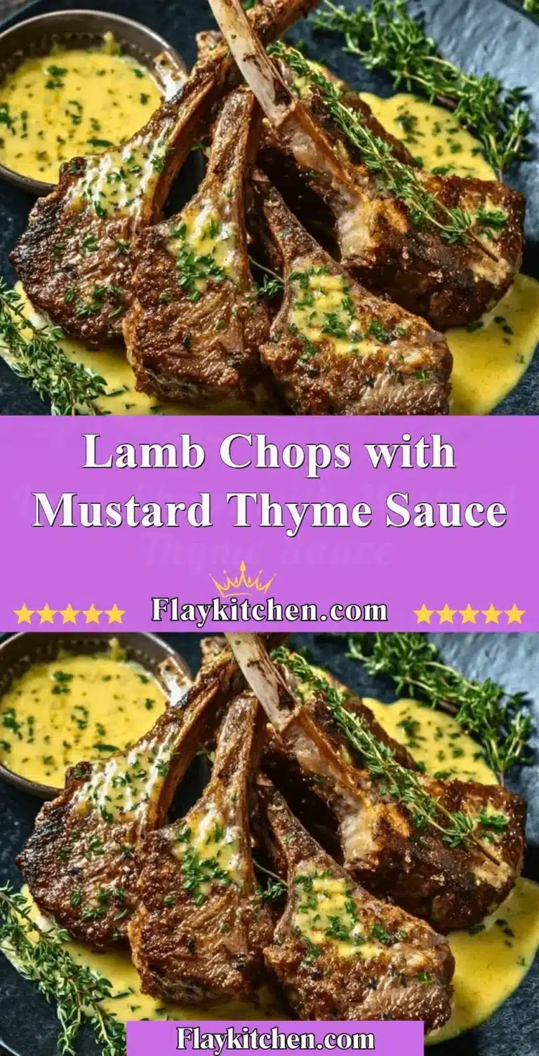 Lamb chops served with mustard thyme sauce on a plate