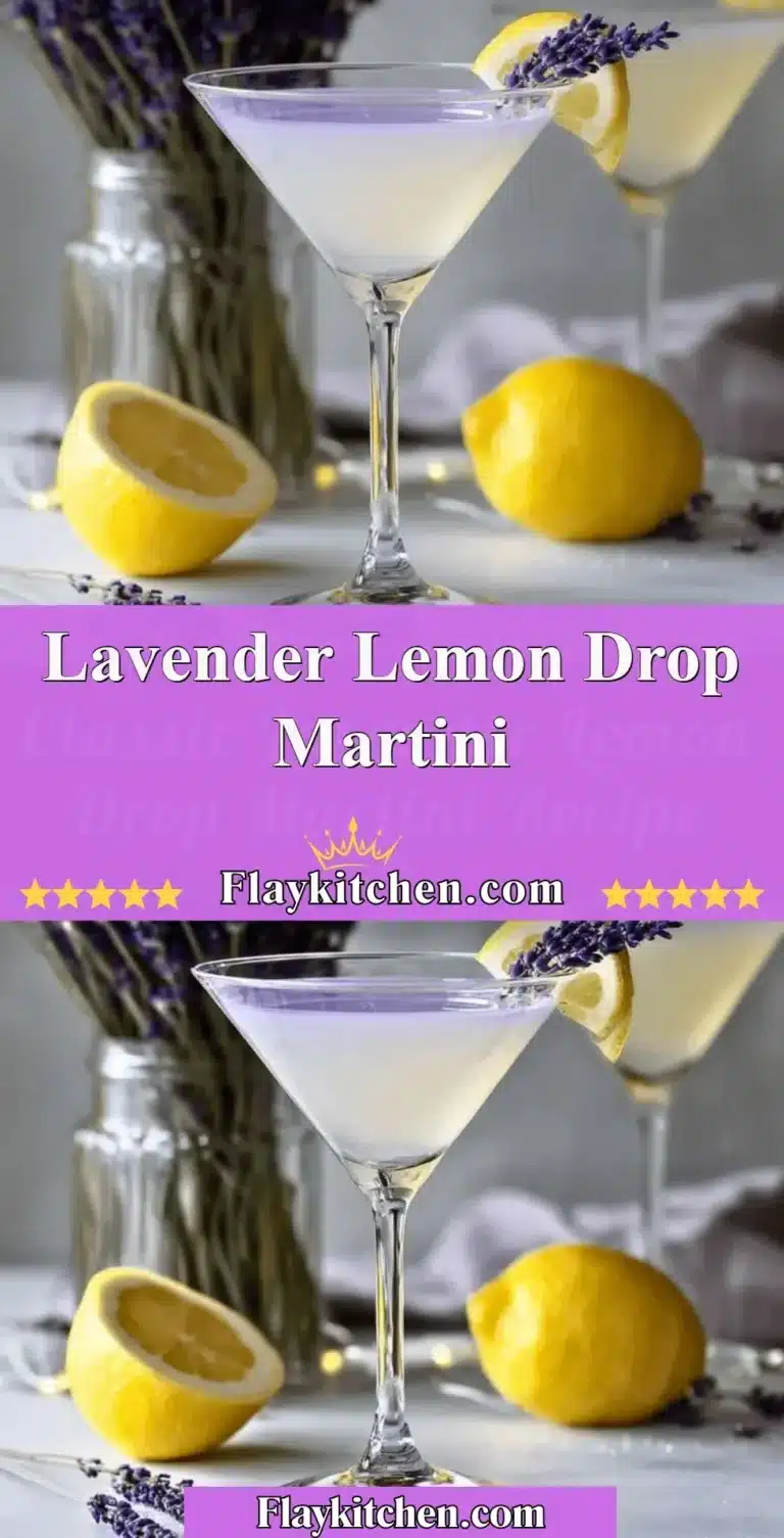 Lavender Lemon Drop Martini garnished with a lemon slice and lavender sprigs