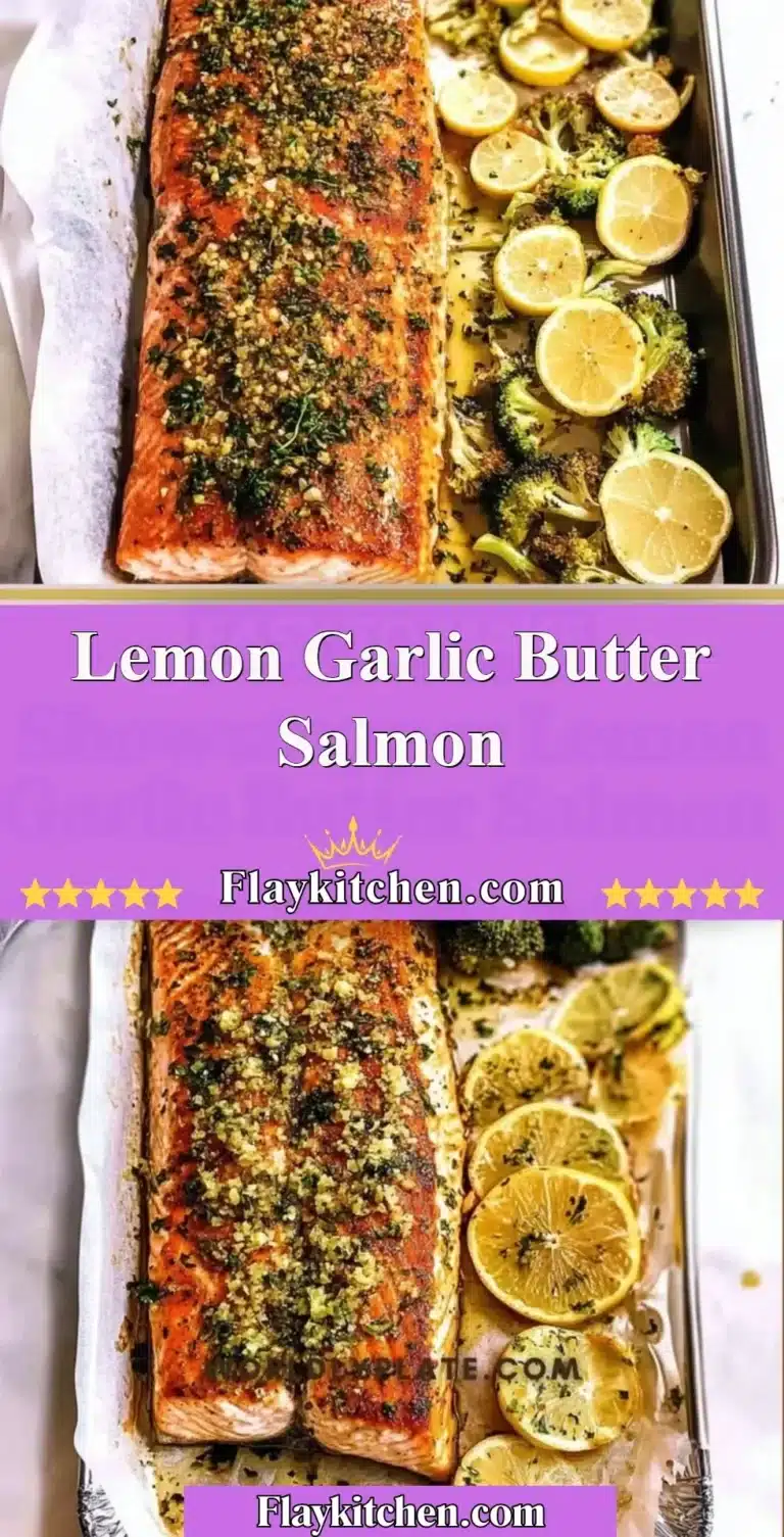 Lemon garlic butter salmon fillet garnished with fresh herbs