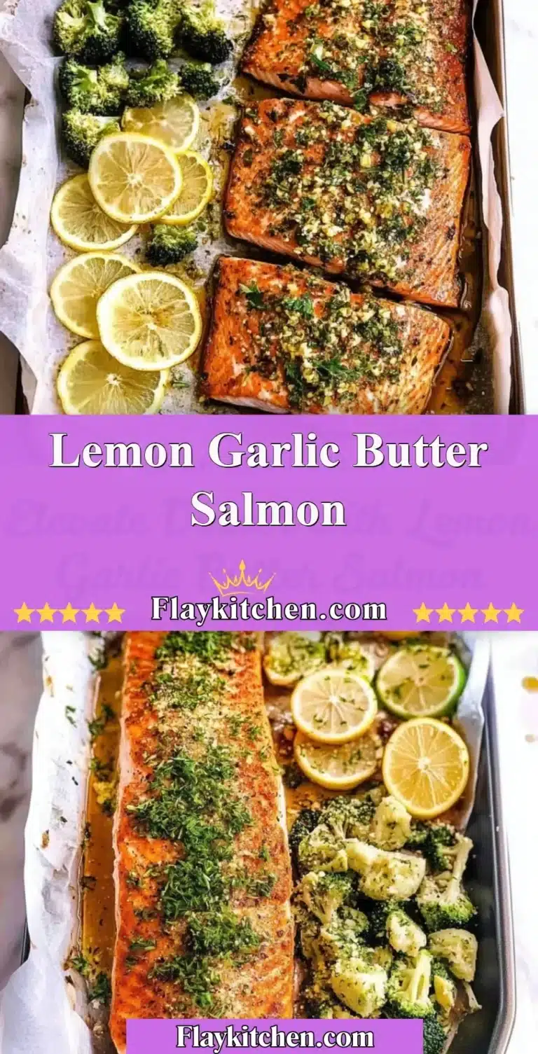 Lemon Garlic Butter Salmon served on a plate with fresh herbs and lemon slices