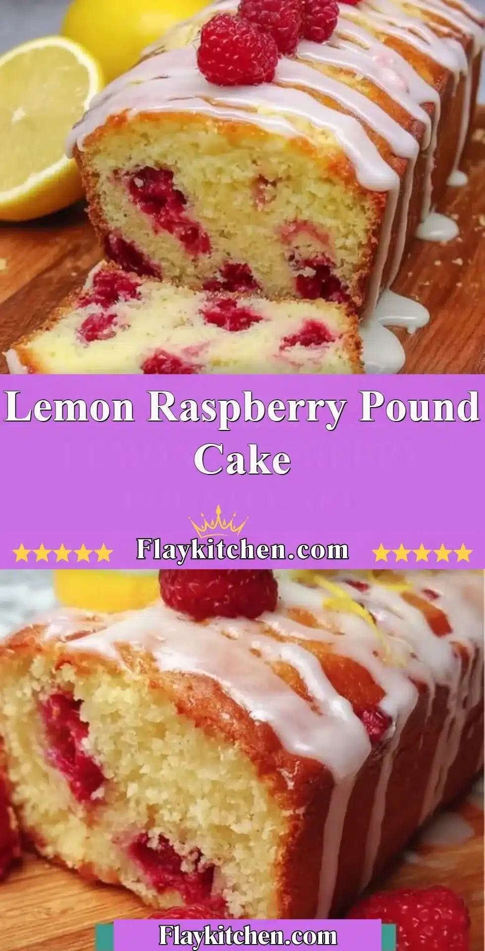 Delicious Lemon Raspberry Pound Cake sliced and served on a plate.